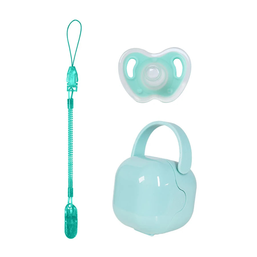 Baby Pacifier Set - 3-Piece Silicone with Case & Chain