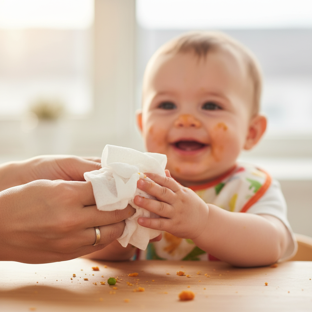Cleaning baby's hands after mealtime
