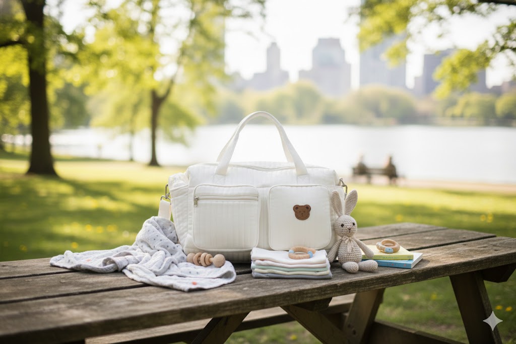 Quilted Baby Diaper Bag - Large Capacity Travel Bag